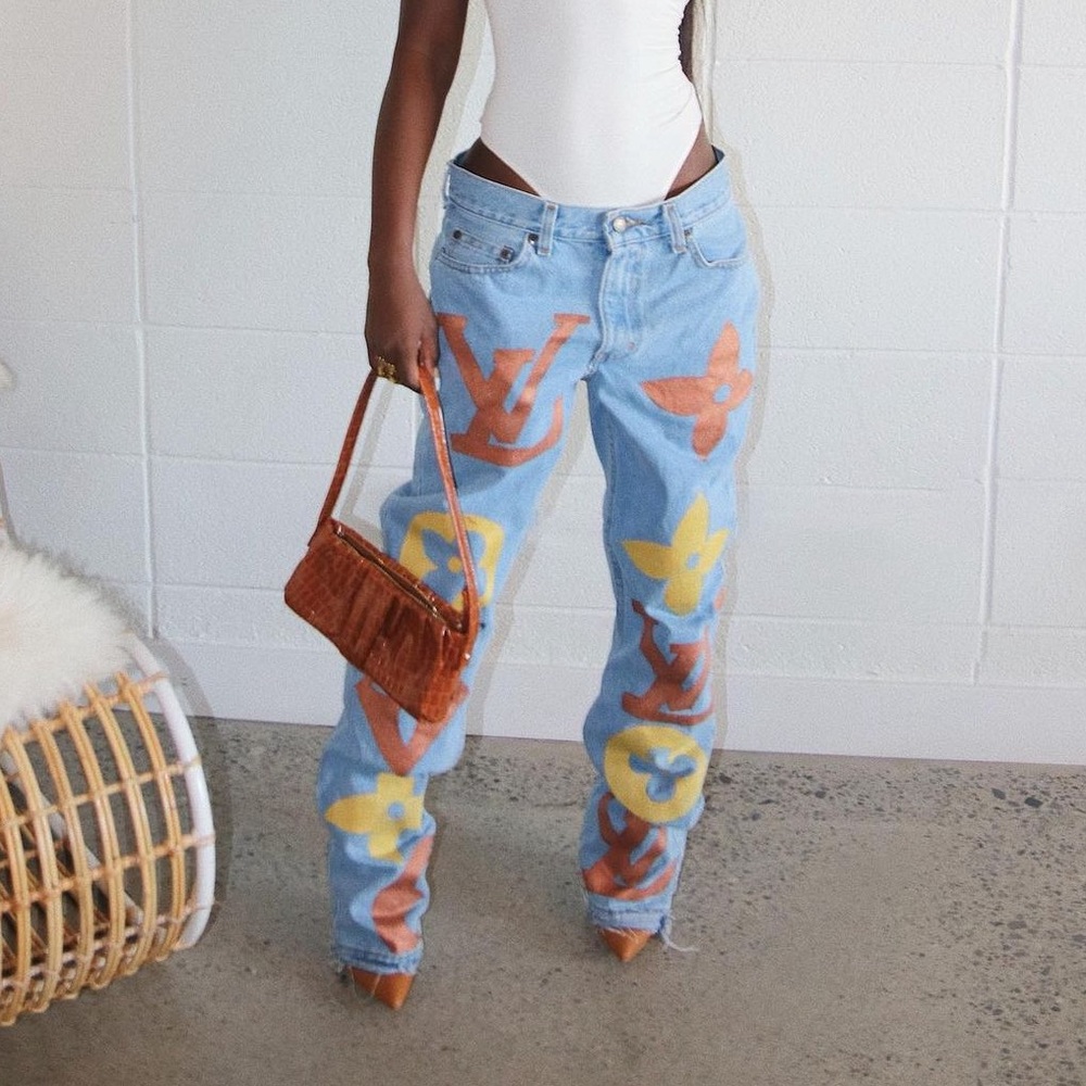 LV Luis Vuitton Print Custom Oversized jeans